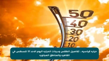 حرارة قياسية.. تفاصيل الطقس ودرجات الحرارة اليوم الأحد 31 أغسطس في القاهرة والمناطق المجاورة